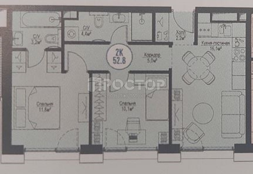3-комнатная квартира, 52.8 м² - фото 6