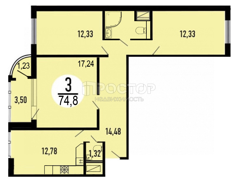 3-комнатная квартира, 74.8 м² - фото 26