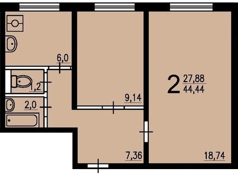 2-комнатная квартира, 45 м² - фото 14