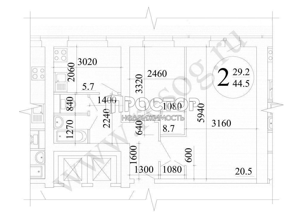 2-комнатная квартира, 47 м² - фото 15