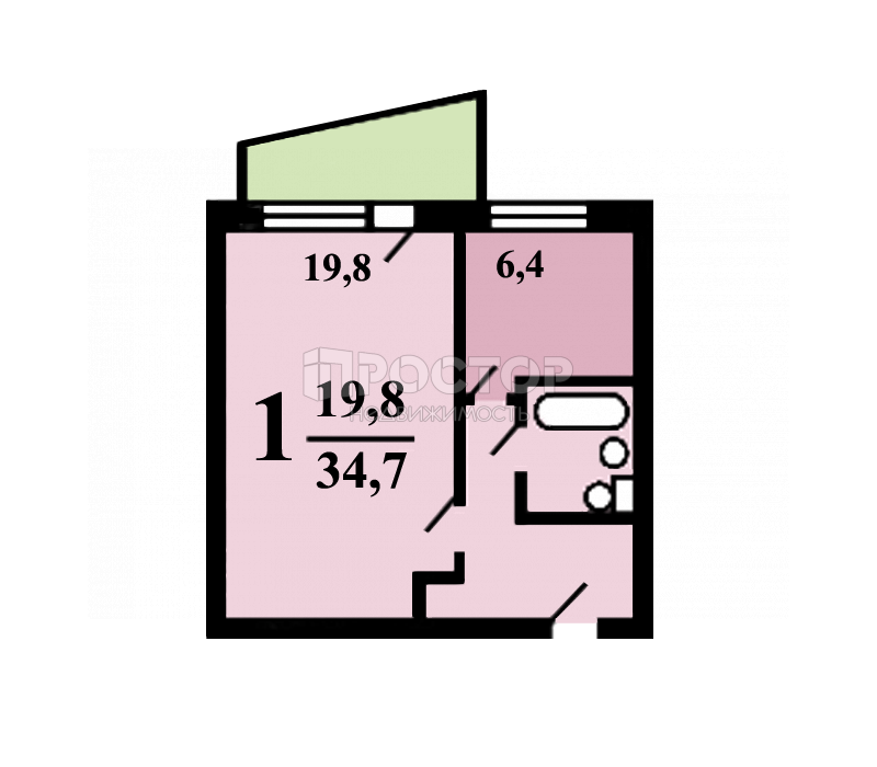 1-комнатная квартира, 33.5 м² - фото 26