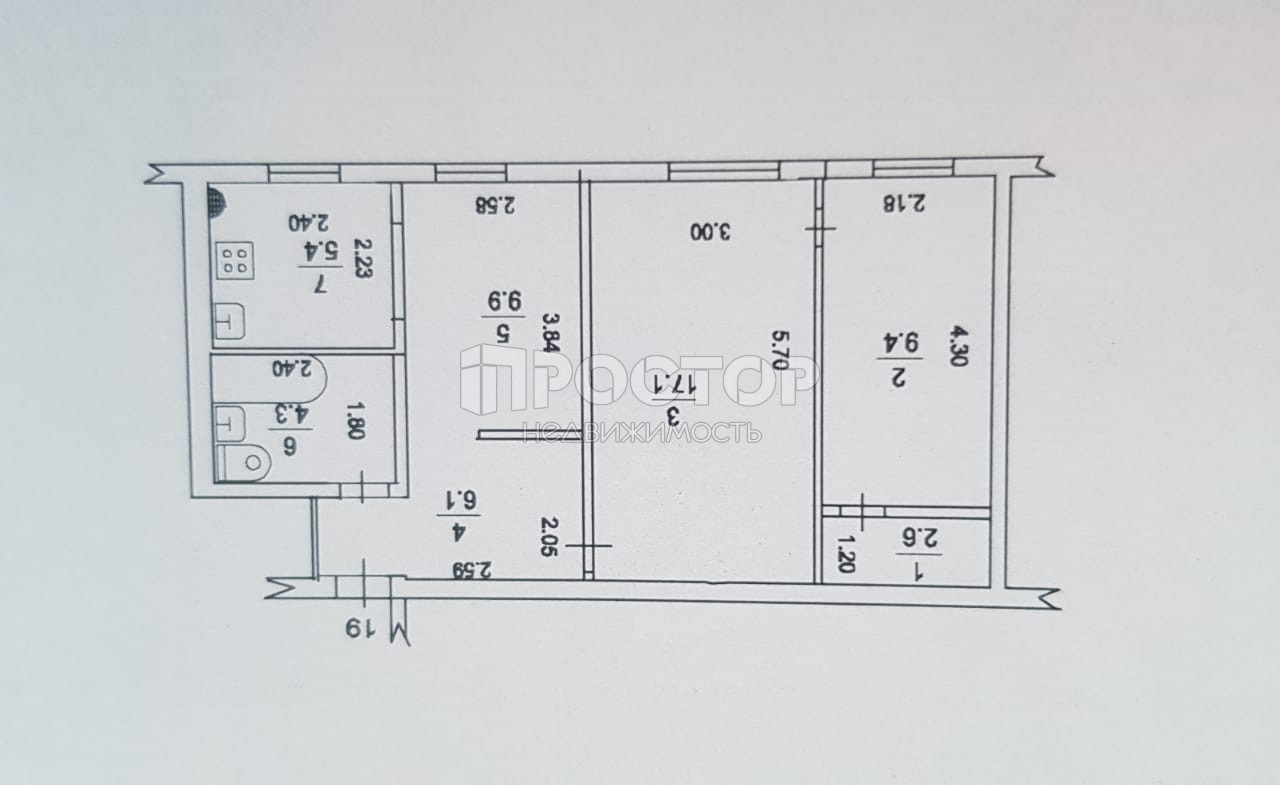 3-комнатная квартира, 54 м² - фото 13