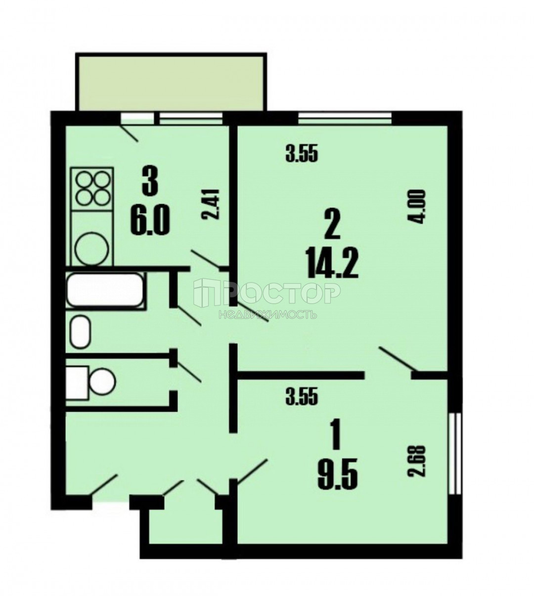 2-комнатная квартира, 38.6 м² - фото 9
