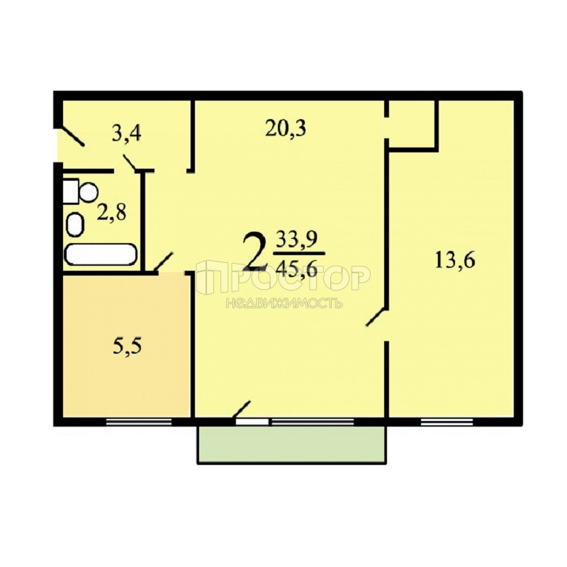 2-комнатная квартира, 45 м² - фото 6