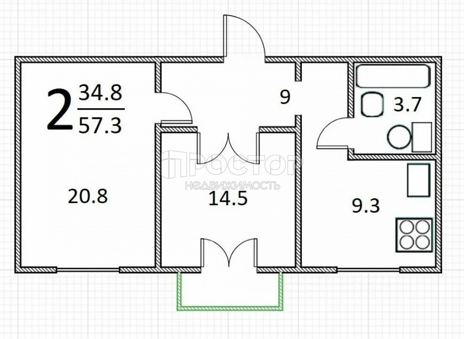 2-комнатная квартира, 57.3 м² - фото 16