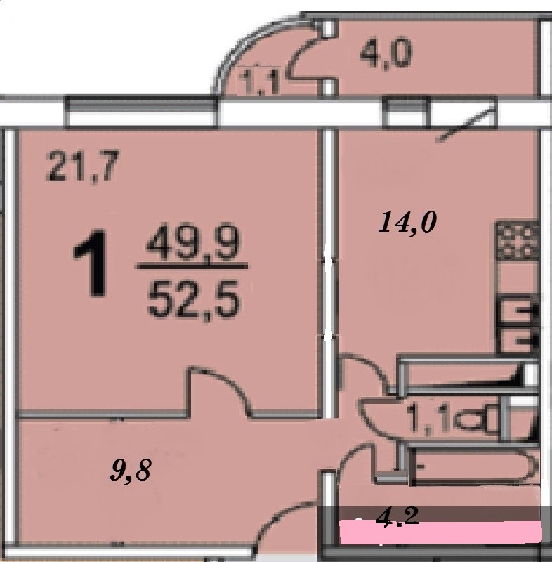1-комнатная квартира, 50.7 м² - фото 10