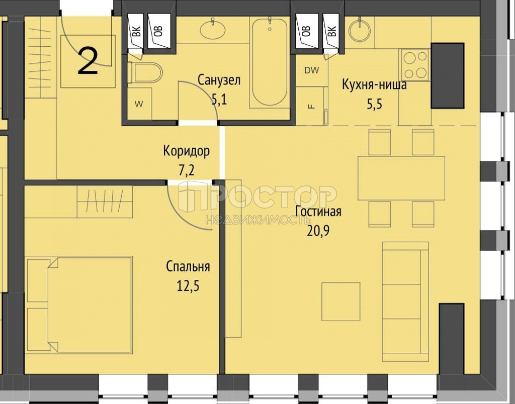 2-комнатная квартира, 53 м² - фото 12