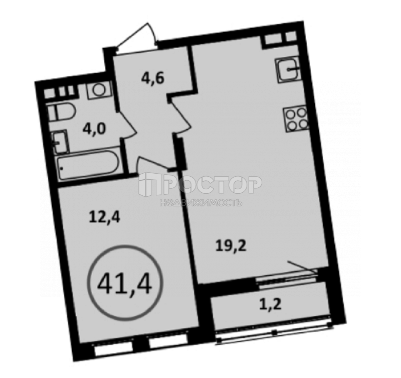 2-комнатная квартира, 41.1 м² - фото 2