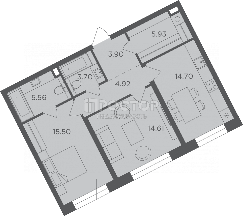 2-комнатная квартира, 68.82 м² - фото 4