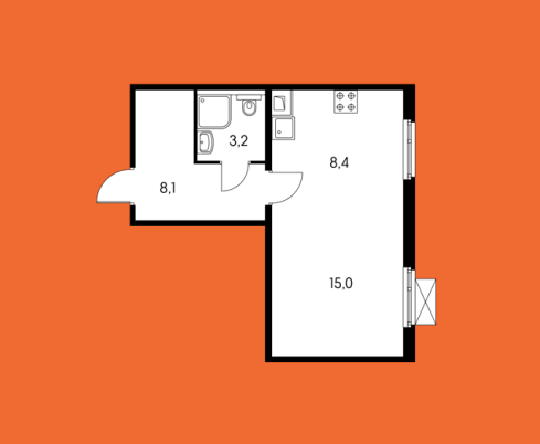 1-комнатная квартира, 34.2 м² - фото 3