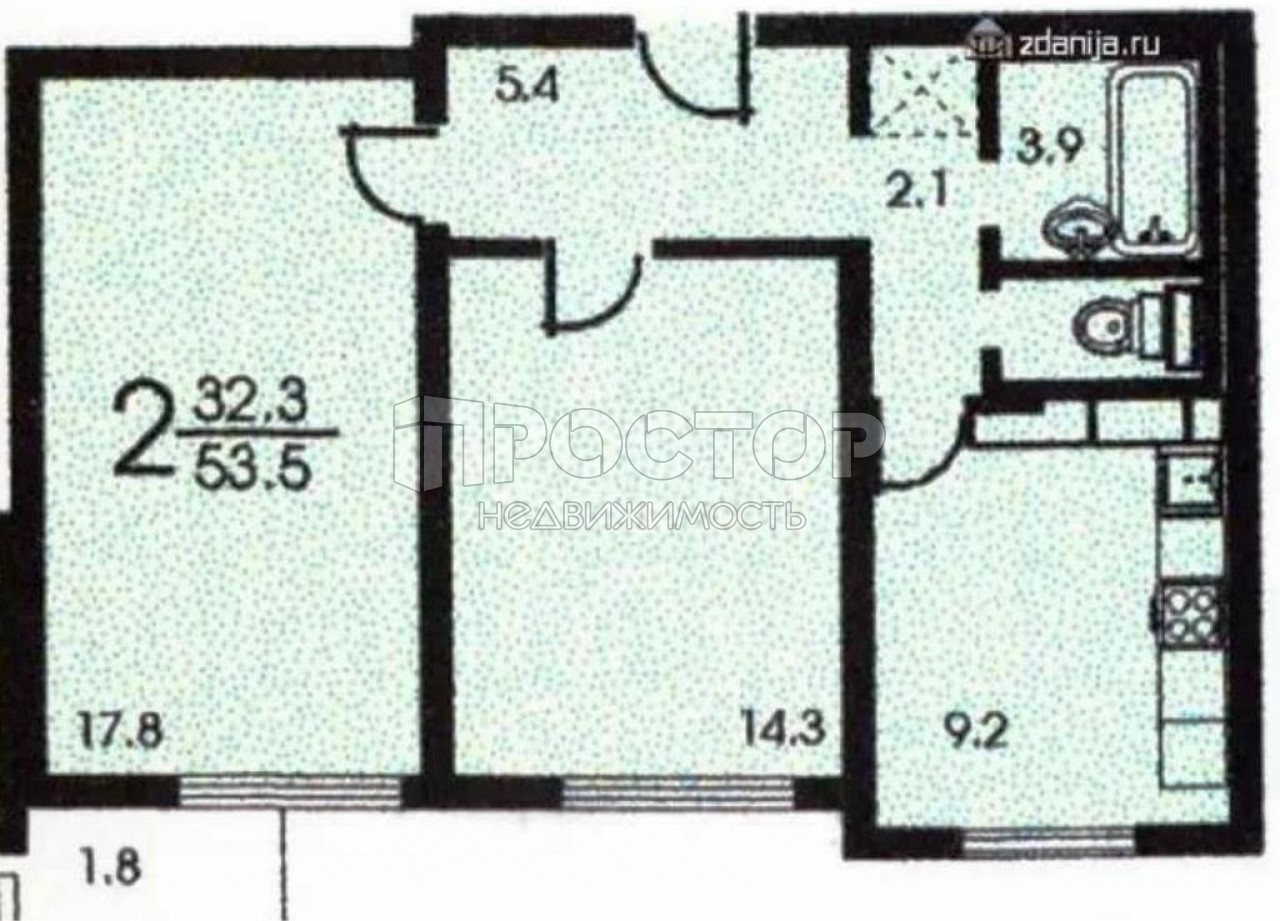2-комнатная квартира, 55 м² - фото 16