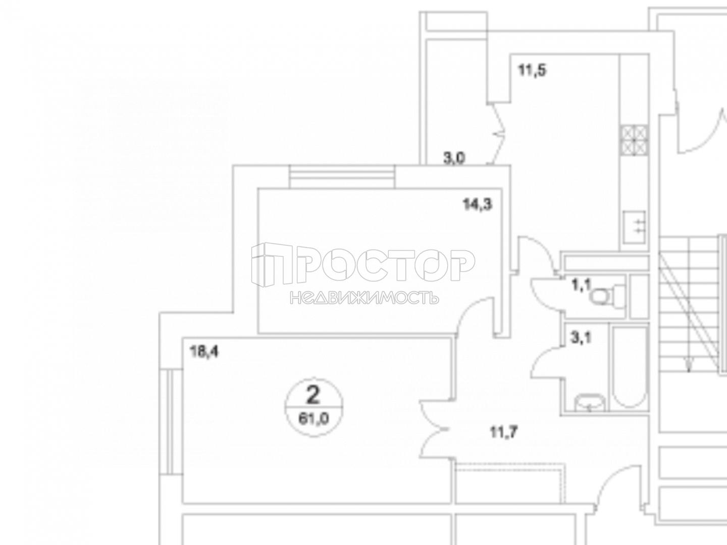 2-комнатная квартира, 61 м² - фото 13