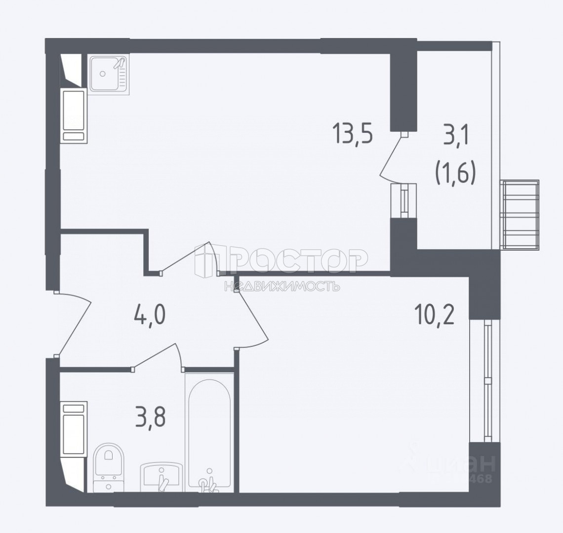 1-комнатная квартира, 33.1 м² - фото 7