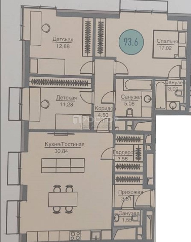 3-комнатная квартира, 93.6 м² - фото 27