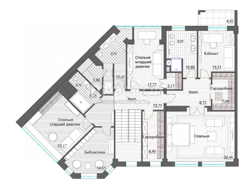 7-комнатная квартира, 373 м² - фото 36