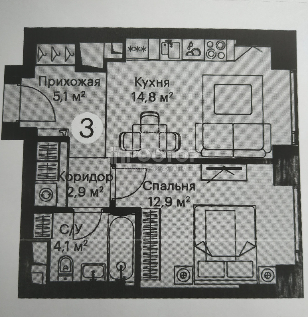 1-комнатная квартира, 39.8 м² - фото 8