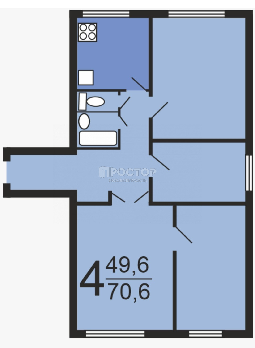 4-комнатная квартира, 70.6 м² - фото 2