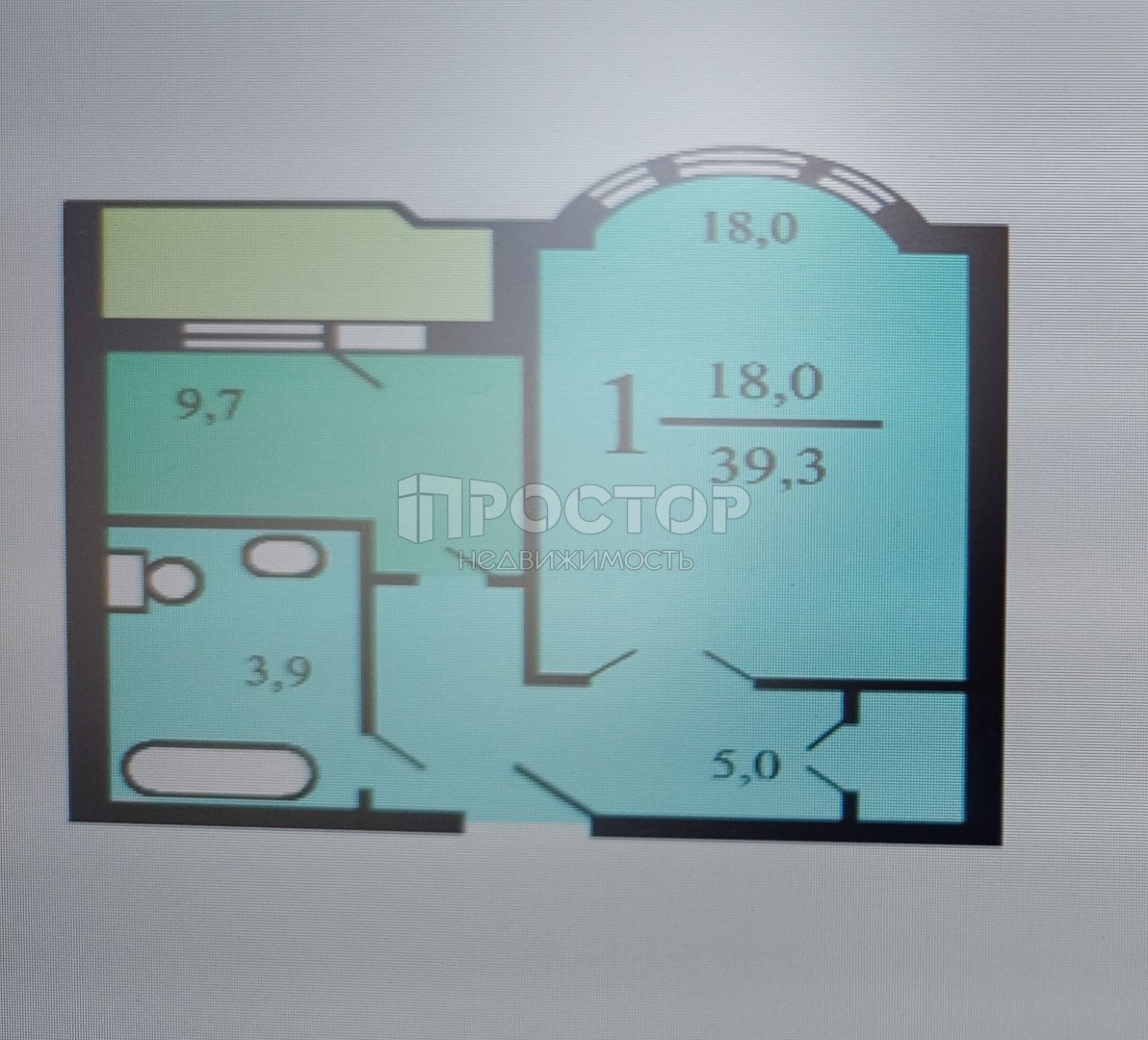 1-комнатная квартира, 39.3 м² - фото 16