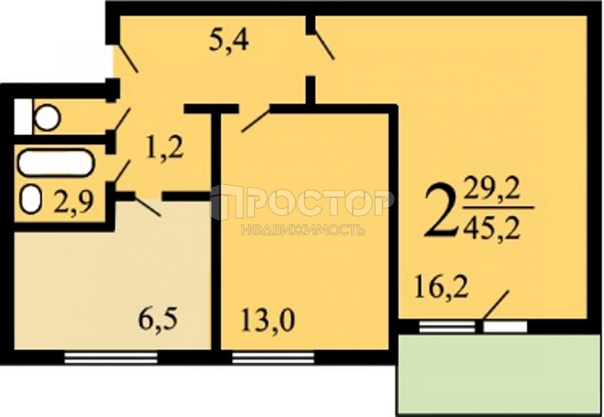 2-комнатная квартира, 43.7 м² - фото 18