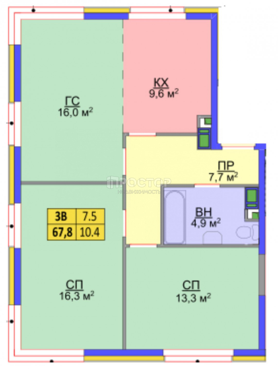 3-комнатная квартира, 68 м² - фото 29