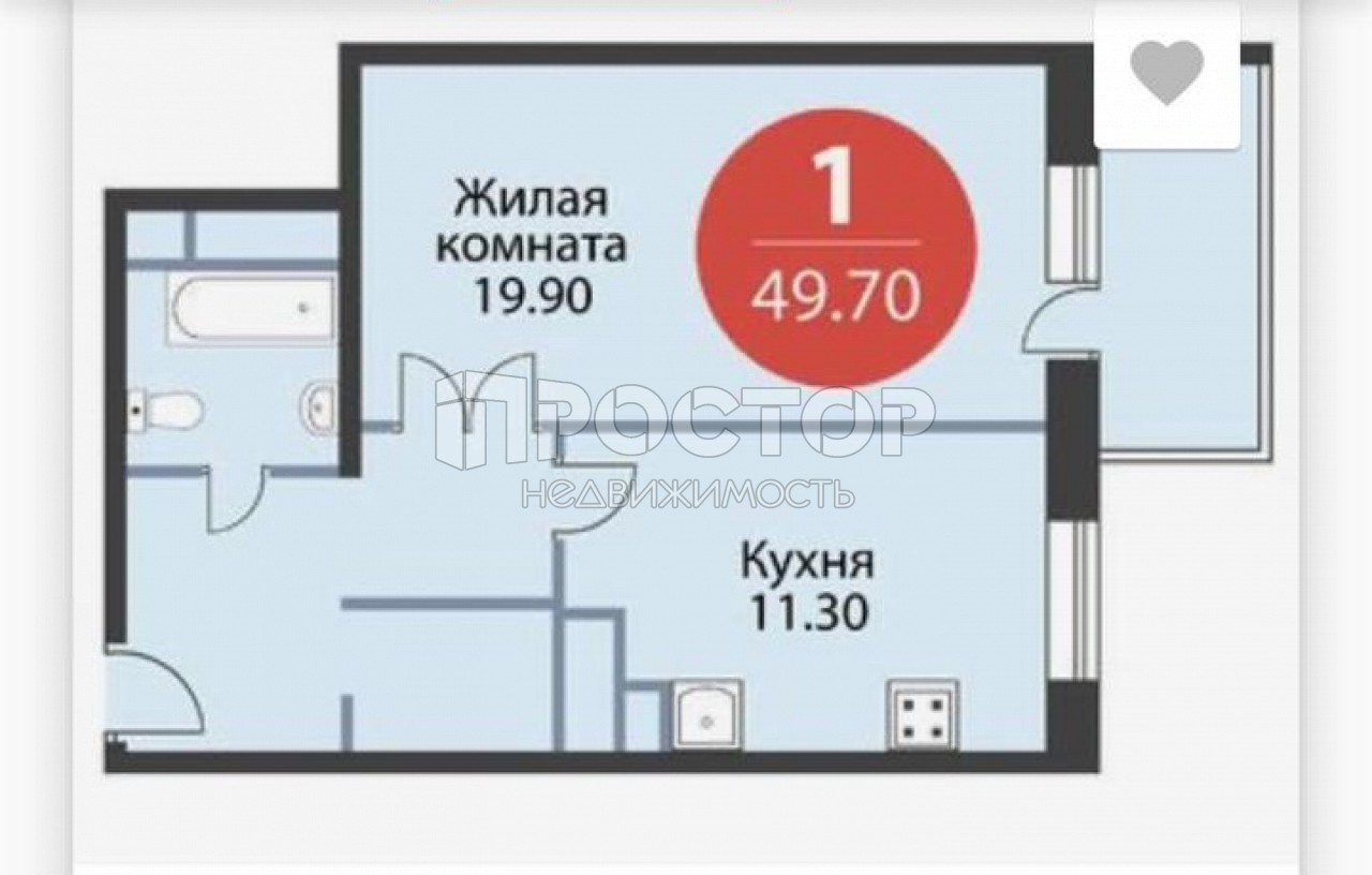1-комнатная квартира, 49.7 м² - фото 17