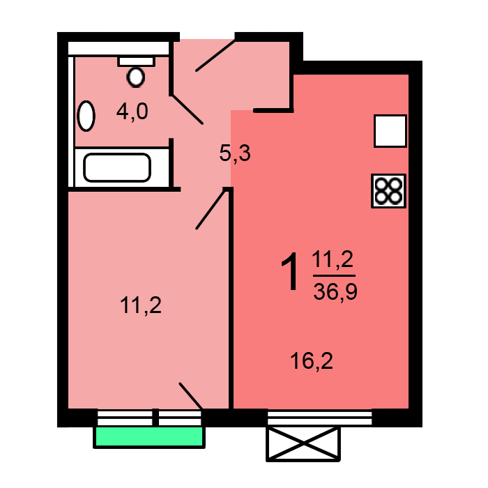 1-комнатная квартира, 44 м² - фото 3