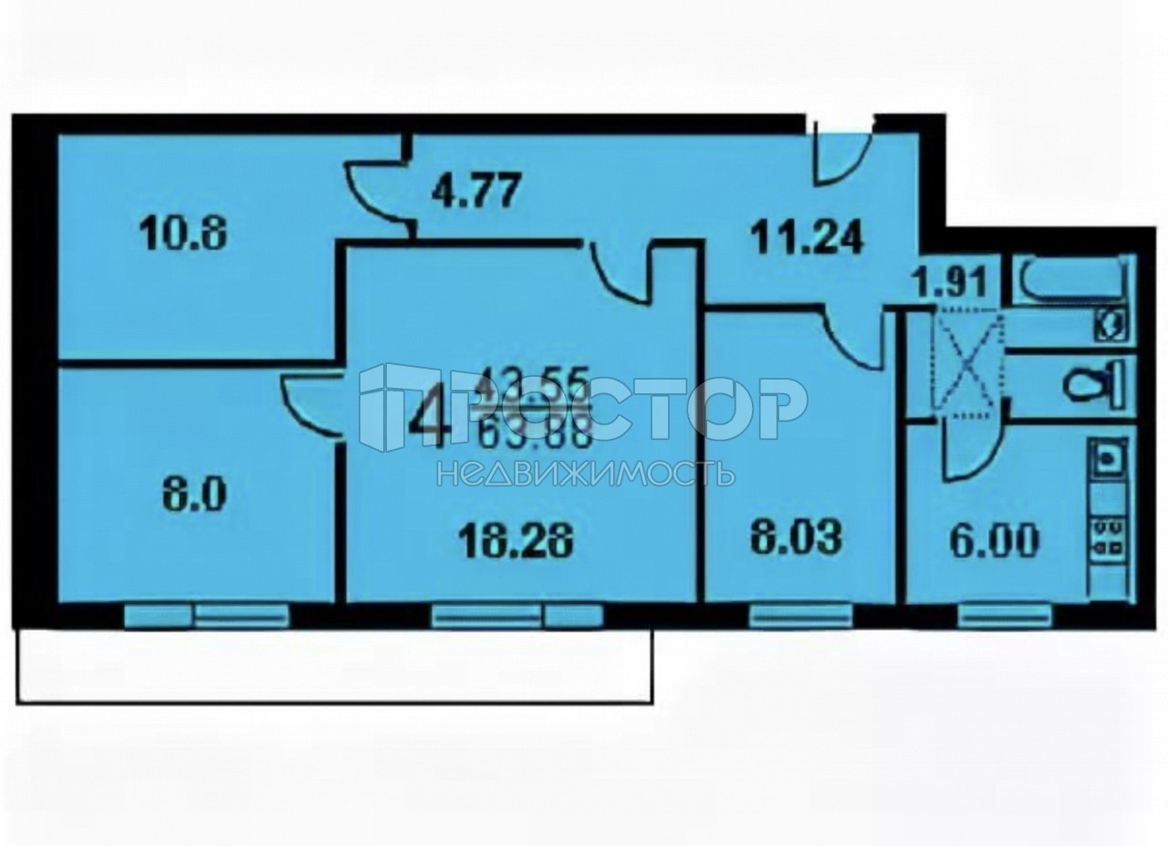 4-комнатная квартира, 64 м² - фото 11