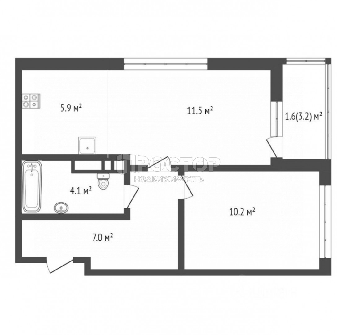 1-комнатная квартира, 40.3 м² - фото 2