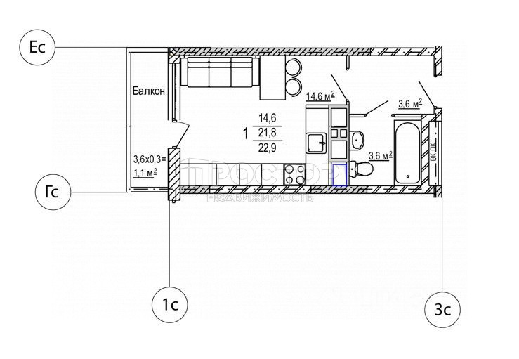 Студия, 22.8 м² - фото 13