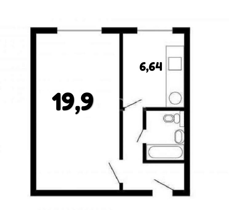 1-комнатная квартира, 32.5 м² - фото 13