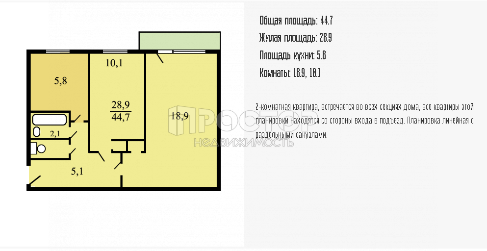 2-комнатная квартира, 46 м² - фото 16