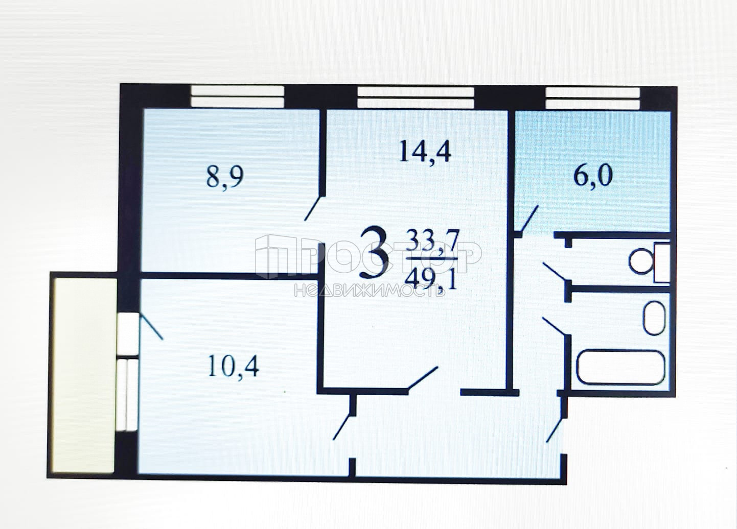 3-комнатная квартира, 49.5 м² - фото 17