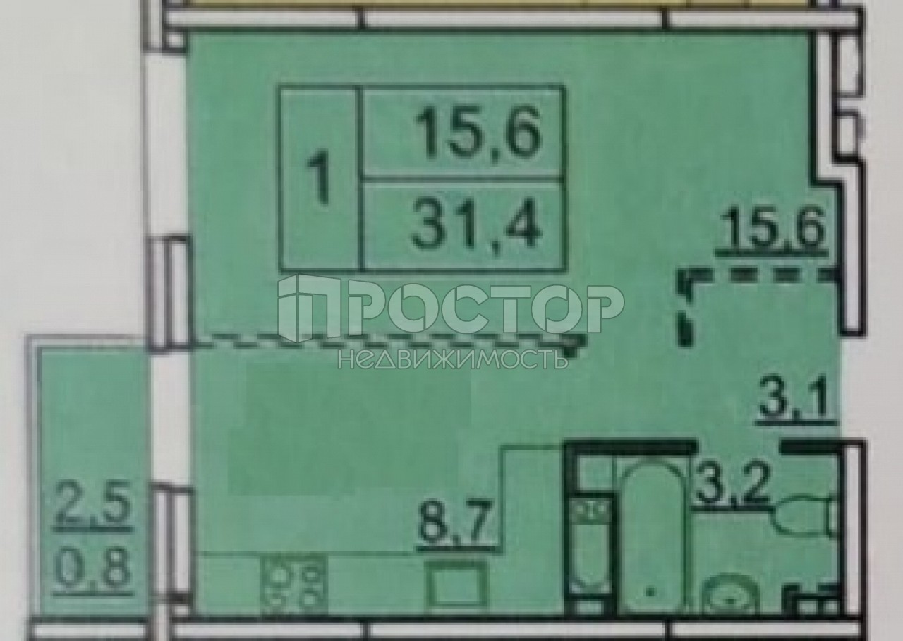 1-комнатная квартира, 30.6 м² - фото 14