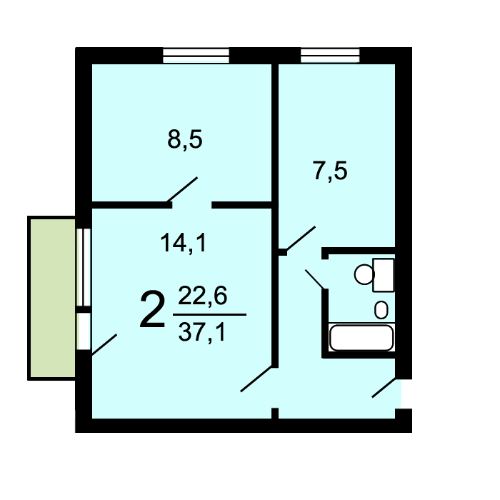 2-комнатная квартира, 37.1 м² - фото 14