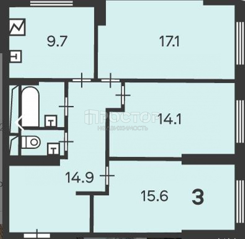3-комнатная квартира, 76.7 м² - фото 15
