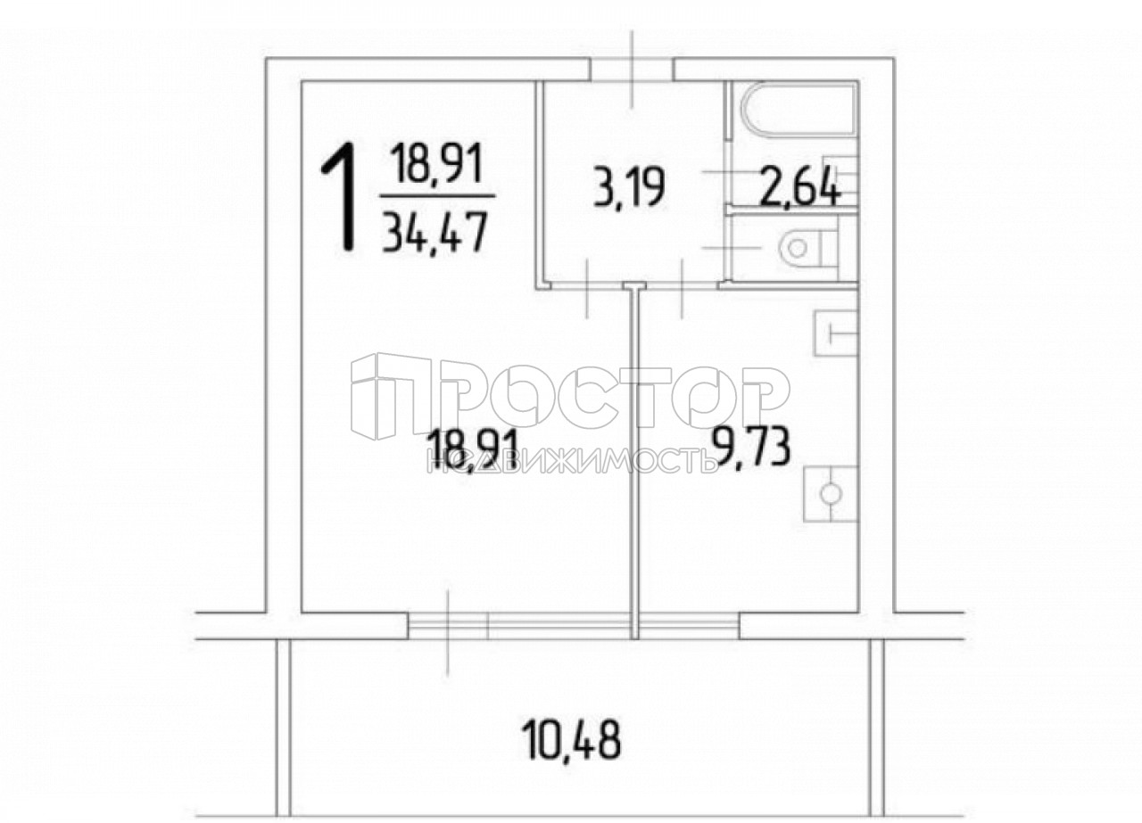 2-комнатная квартира, 45 м² - фото 9