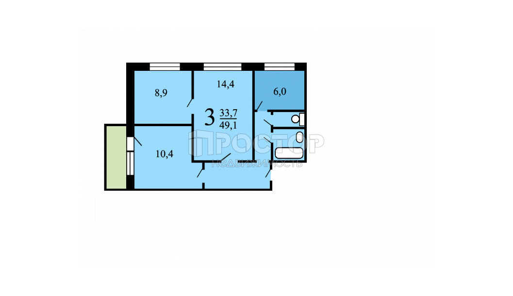 3-комнатная квартира, 49 м² - фото 25