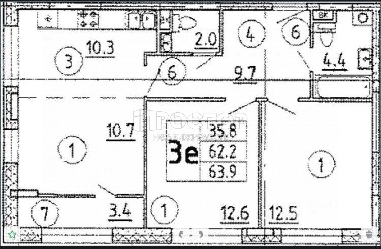 3-комнатная квартира, 63.9 м² - фото 3