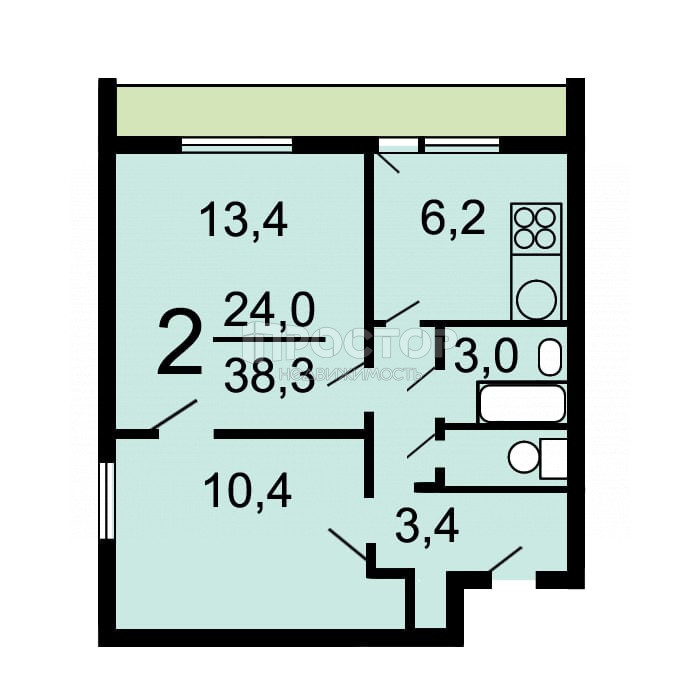 2-комнатная квартира, 38.3 м² - фото 12