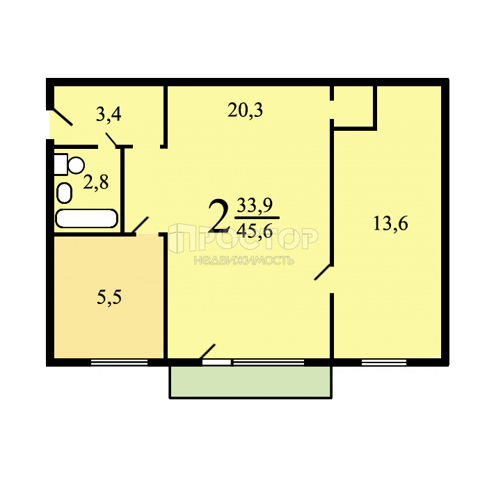2-комнатная квартира, 45 м² - фото 19