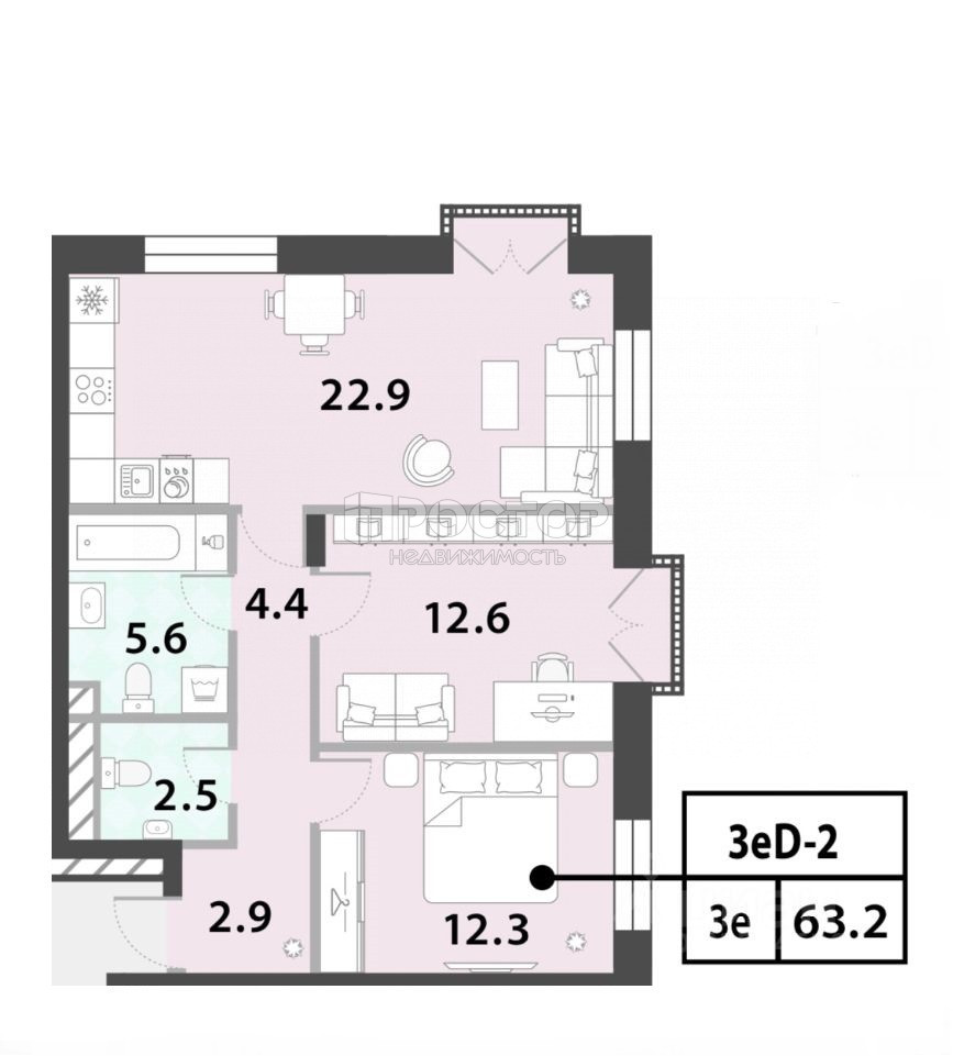 2-комнатная квартира, 63.6 м² - фото 15