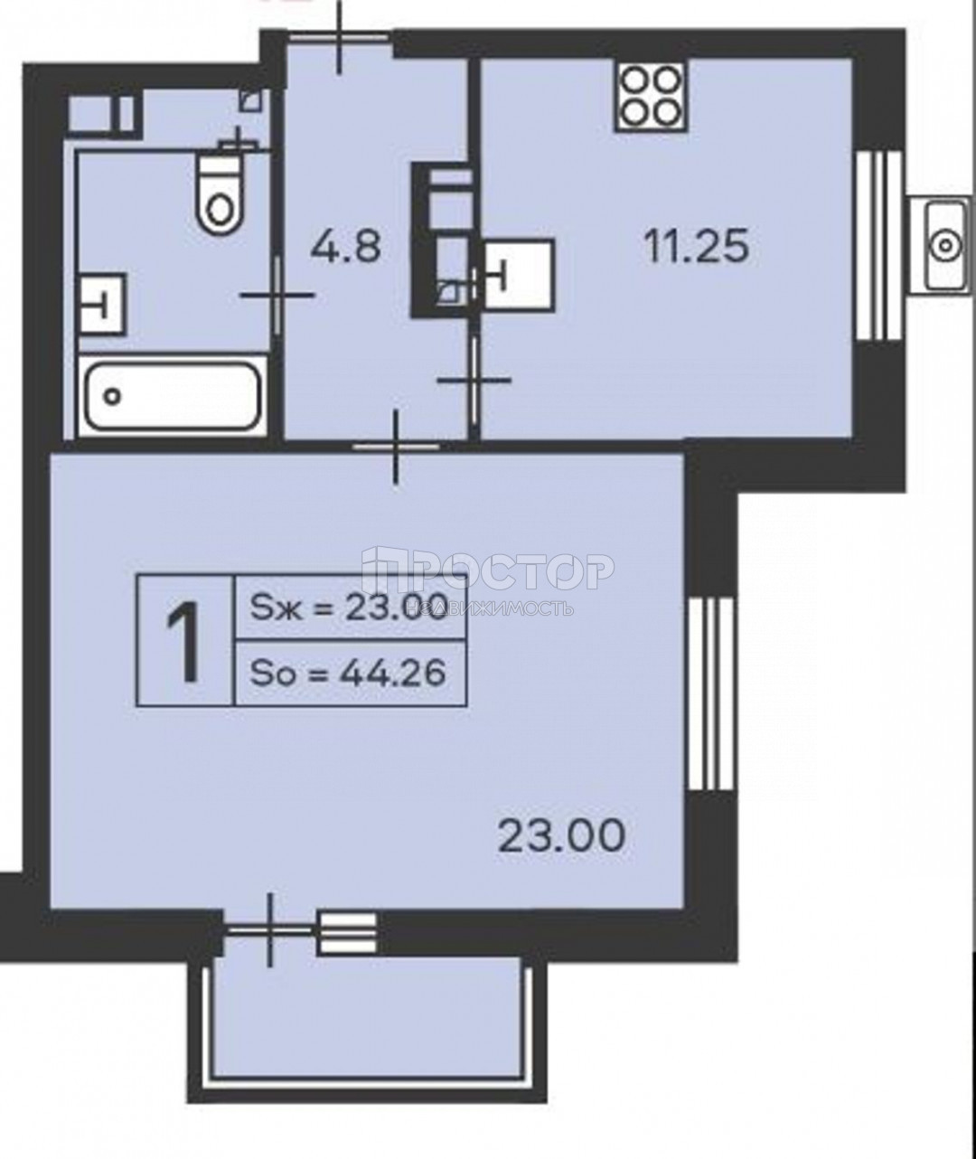 1-комнатная квартира, 38.6 м² - фото 7