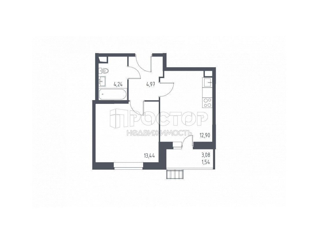 1-комнатная квартира, 37.1 м² - фото 17