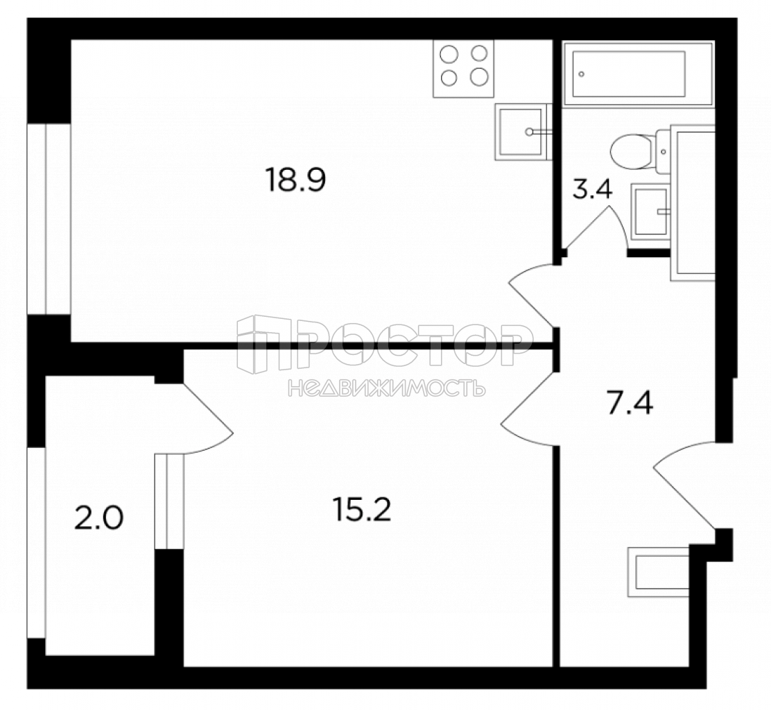 1-комнатная квартира, 47 м² - фото 4