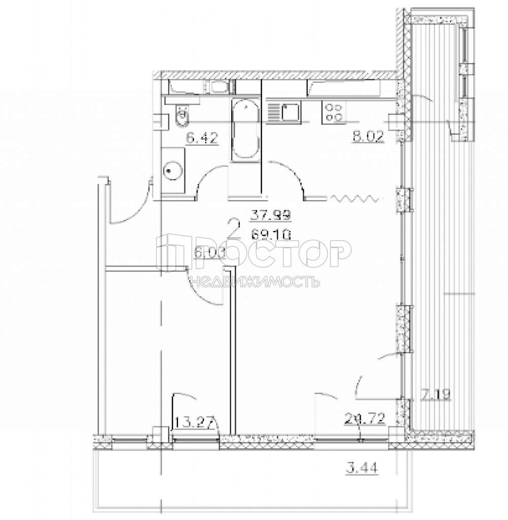 2-комнатная квартира, 72.07 м² - фото 6