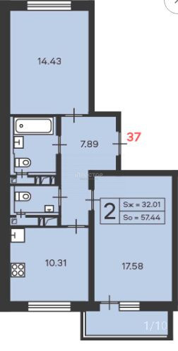 2-комнатная квартира, 57.44 м² - фото 6