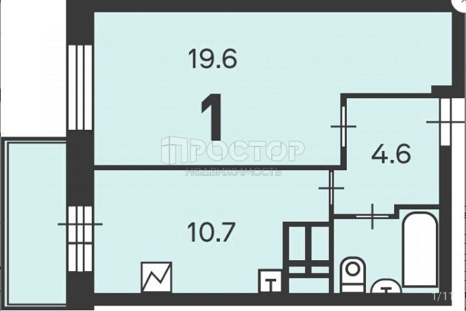 1-комнатная квартира, 38.3 м² - фото 11