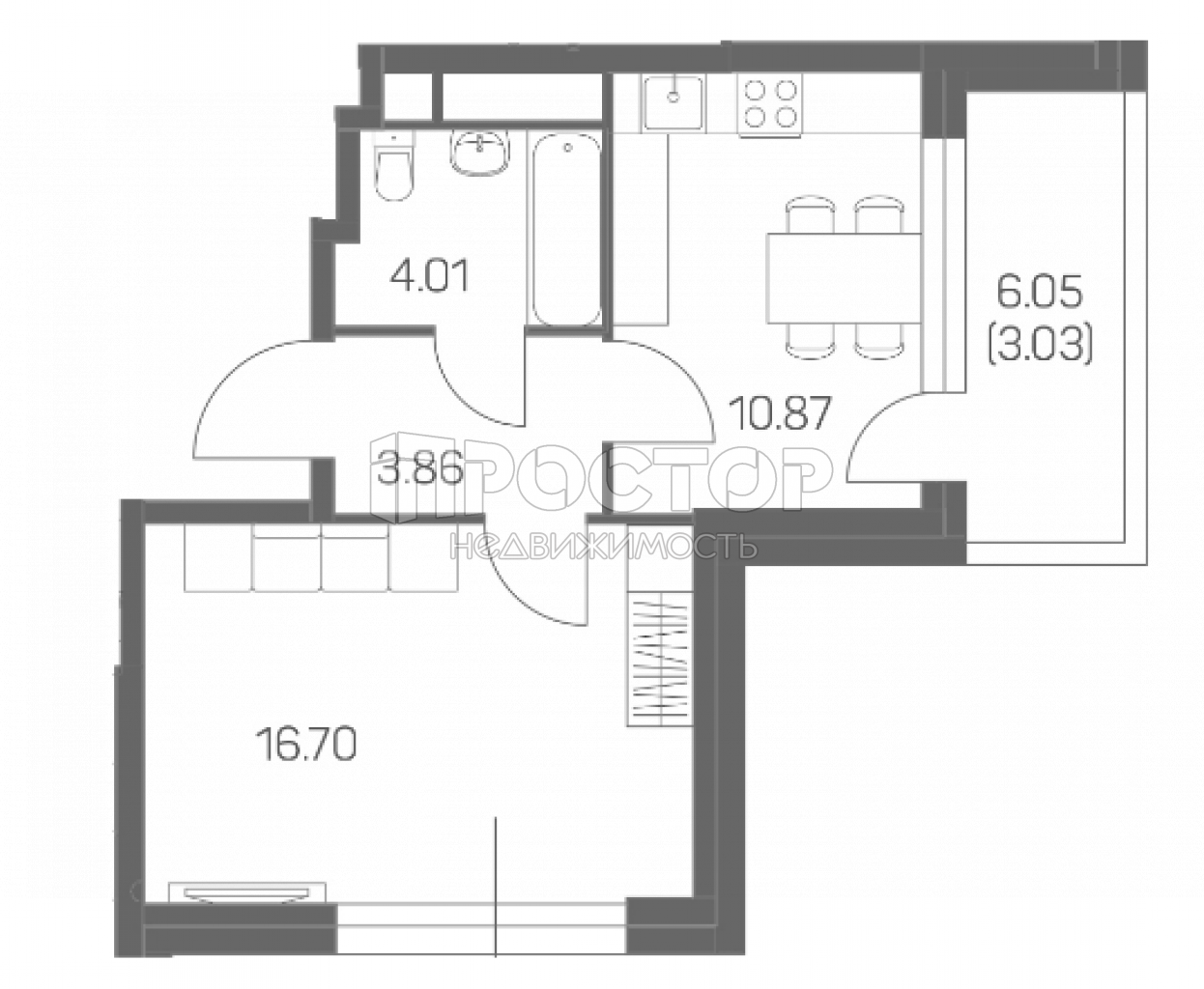 1-комнатная квартира, 38.47 м² - фото 4