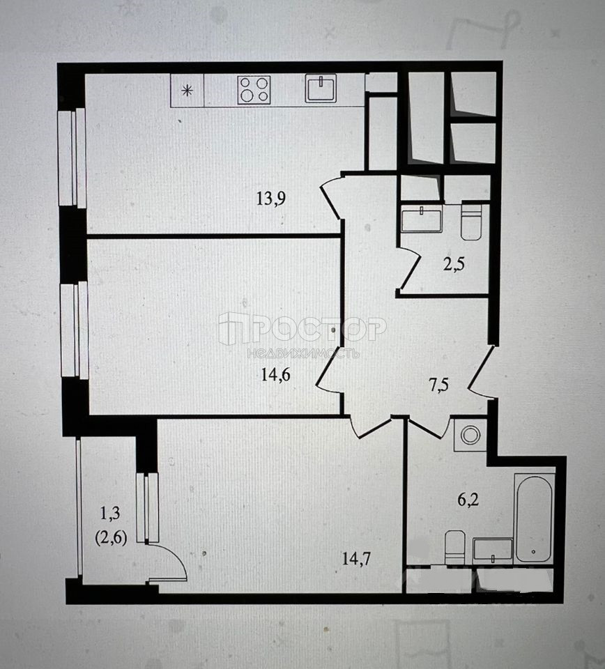 2-комнатная квартира, 60 м² - фото 12