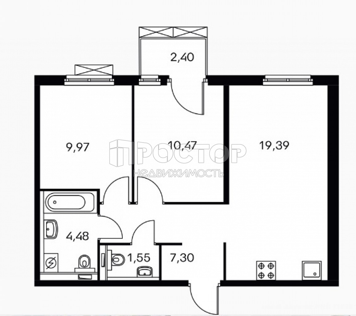 2-комнатная квартира, 54 м² - фото 4